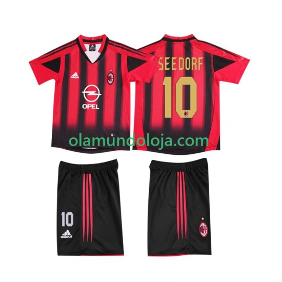 Camisola AC Milan SEEDORF 10 2005 Retro Criança Equipamento Primeiro 2004 Manga Curta